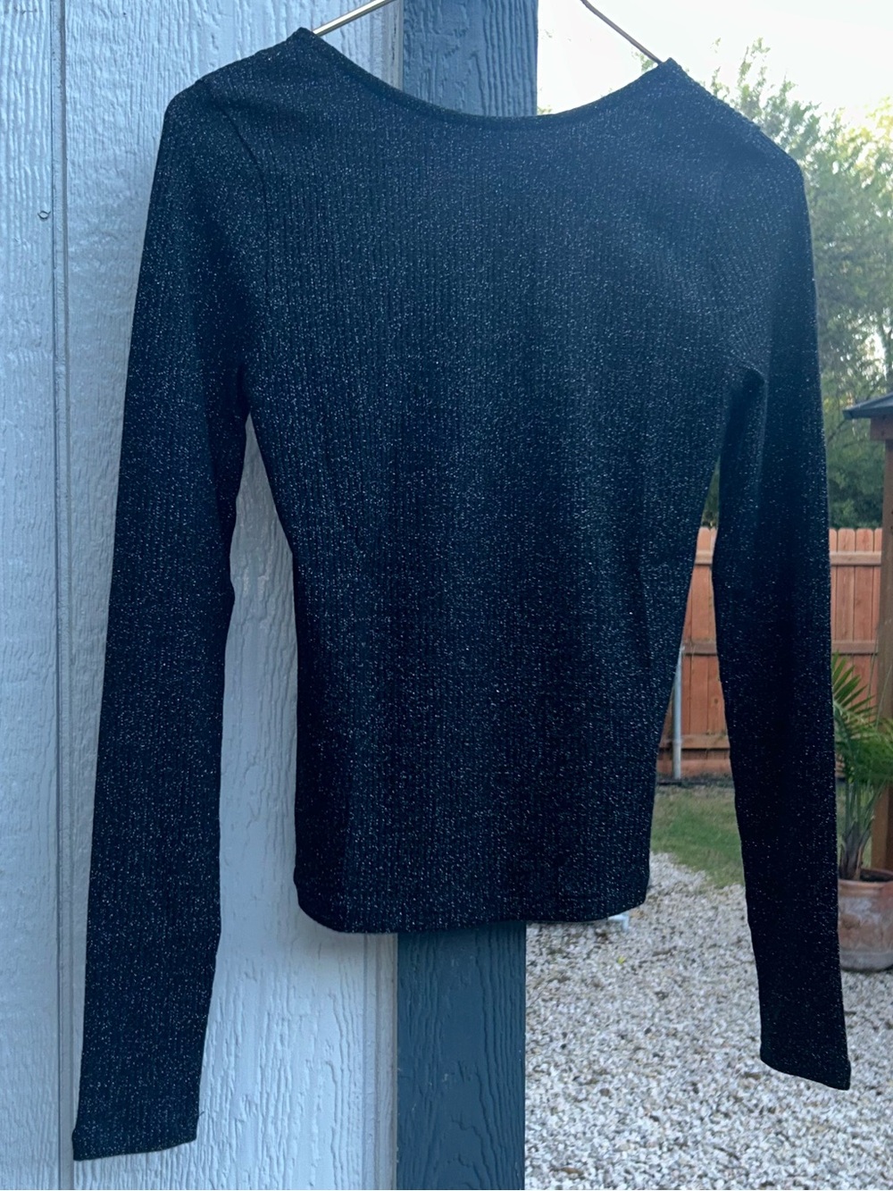 Madewell Sparkle Scoop-Back Long-Sleeve Top Black